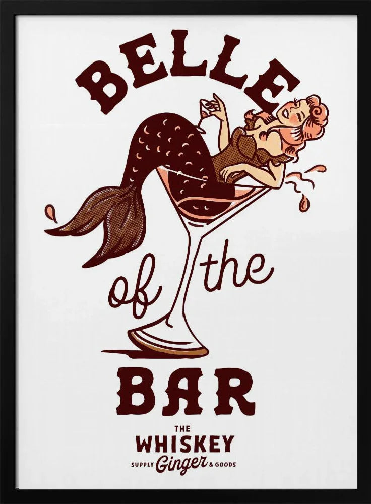 Belle Of The Bar Mermaid Pin Up Art - The Whiskey Ginger Framed Art | Home or Office Art