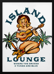 Island Lounge Tropical Pin Up Girl Playing Guitar - The Whiskey Ginger Framed Art | Home or Office Art