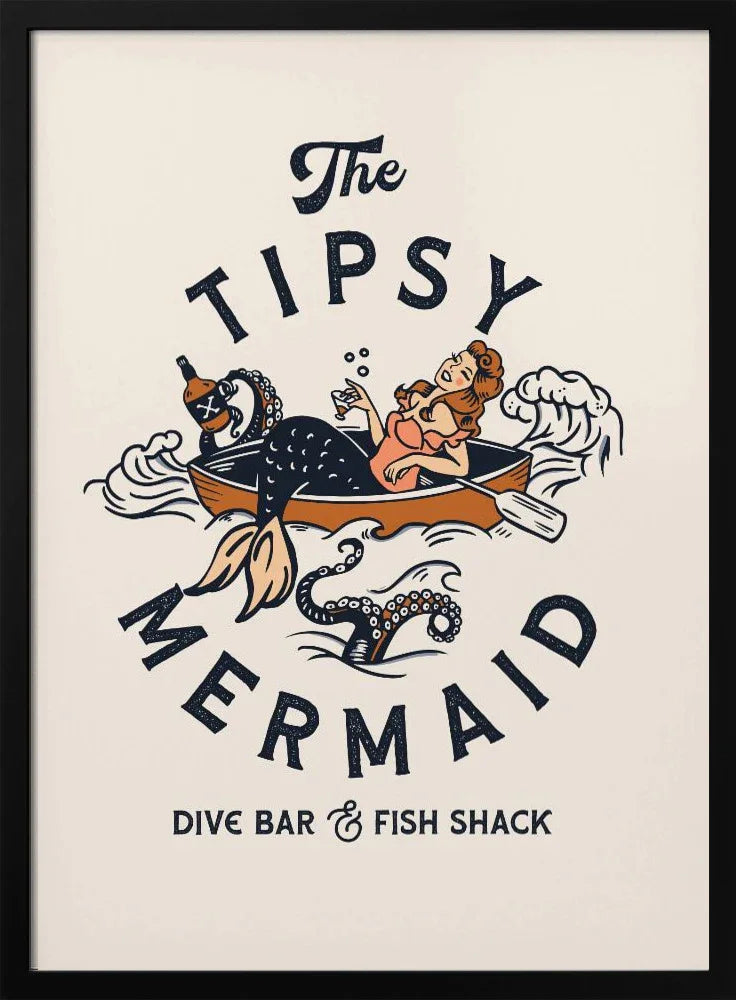 Tipsy Mermaid Dive Bar Mermaid Art - The Whiskey Ginger Framed Art | Home or Office Art