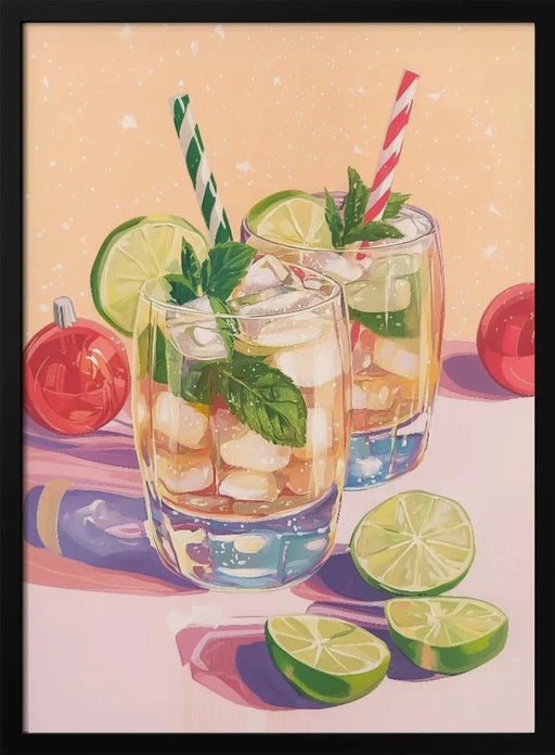 Mojito Summer Cocktails with Lime and Mint - Melloi Art Prints Framed Art | Home or Office Art