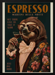 Art Deco Espresso Martini Drinking Sloth - The Whiskey Ginger Framed Art | Home or Office Art
