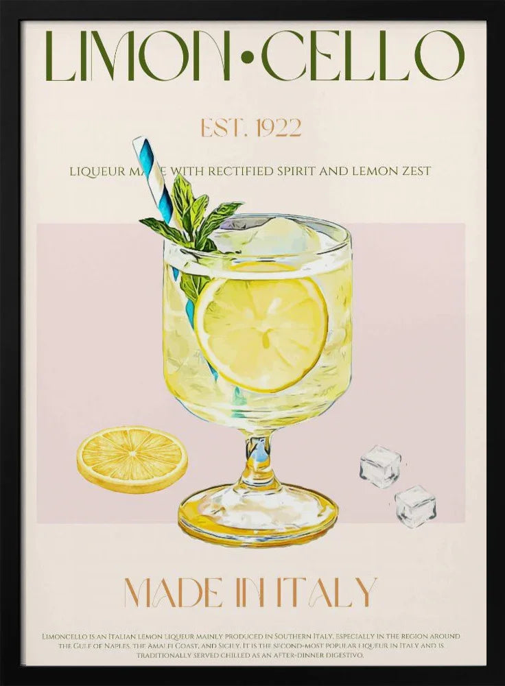 Illustration Of A Limoncello Drink - Nazma Khokhar Framed Art | Home or Office Art