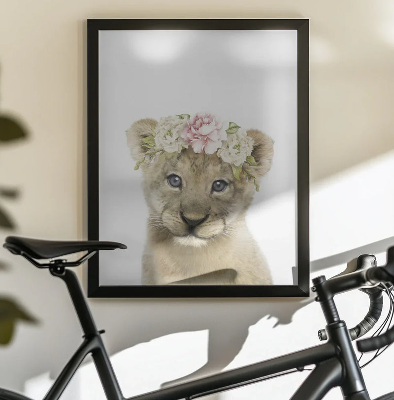 Floral Baby Lion Framed Art Lola Peacock | Home or Office Art