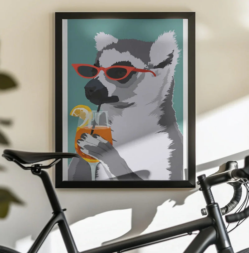 Jugdy Lemur with Drink - ByKammille Framed Art | Home or Office Art