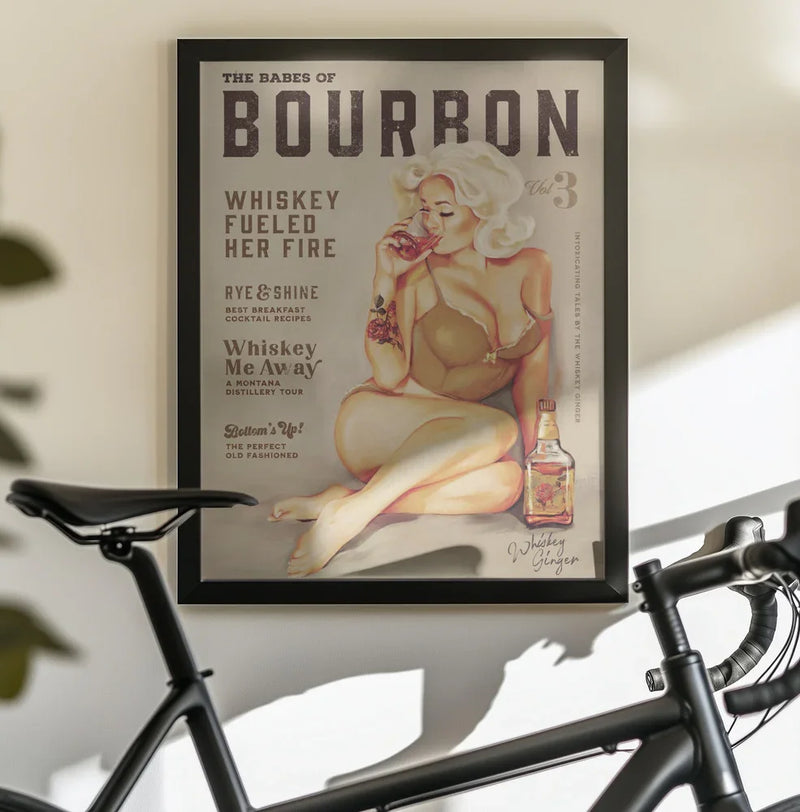 Bourbon Wall Art. Sexy Vintage Pin Up Girl Drinking Whiskey - The Whiskey Ginger Framed Art | Home or Office Art