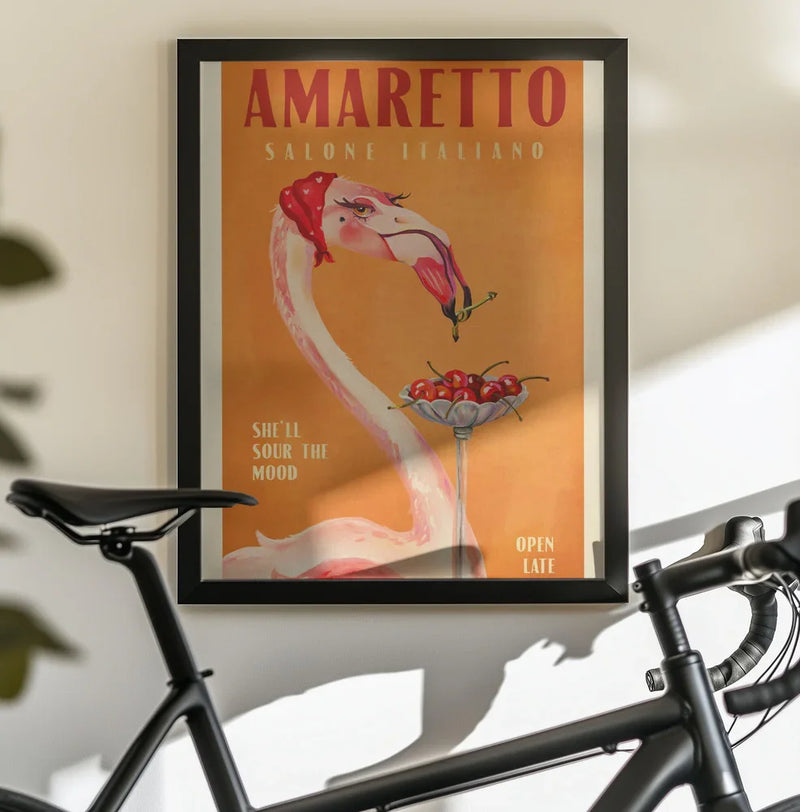 Amaretto Flamingo Art Deco Italian Cafe Travel Art - The Whiskey Ginger Framed Art | Home or Office Art