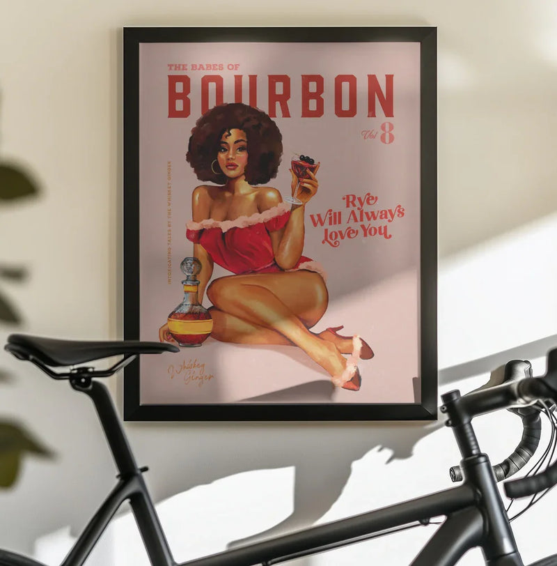 Babes of Bourbon Vol 8 Vintage Pinup Girl With Afro - The Whiskey Ginger Framed Art | Home or Office Art