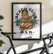 Beach Club Bar. Sailor Jerry Style Pin-up Girl Playing Guitar - The Whiskey Ginger Framed Art | Home or Office Art