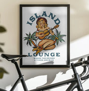 Island Lounge Tropical Pin Up Girl Playing Guitar - The Whiskey Ginger Framed Art | Home or Office Art