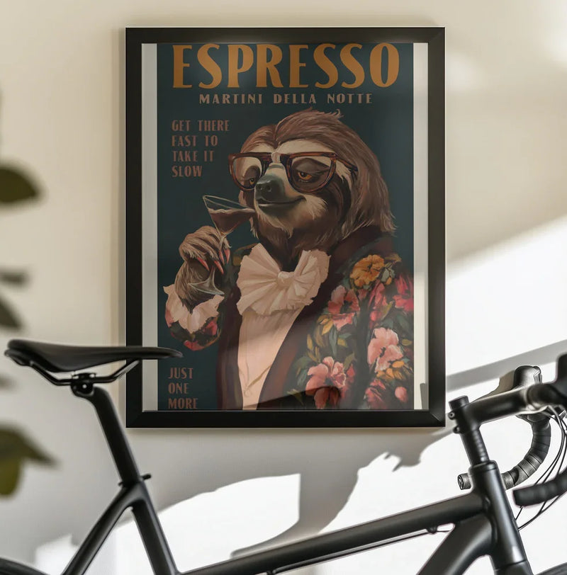 Art Deco Espresso Martini Drinking Sloth - The Whiskey Ginger Framed Art | Home or Office Art