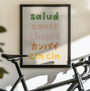 Cheers Typography - Salud Santé Cheers Kanpai Cin cin - Rio Soléy Framed Art | Home or Office Art