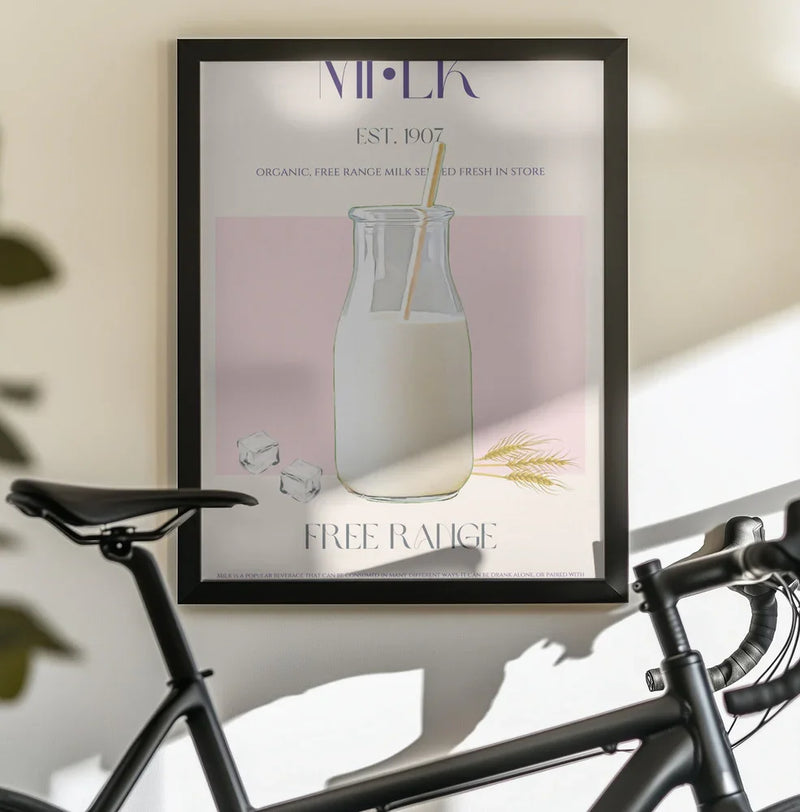 Organic Free Range Milk in a Clear Bottle with Straw - Nazma Khokhar Framed Art | Home or Office Art