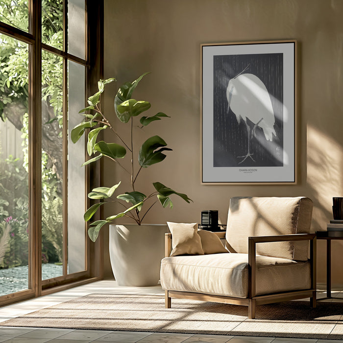 Egret In The Rain Framed Art Modern Wall Decor
