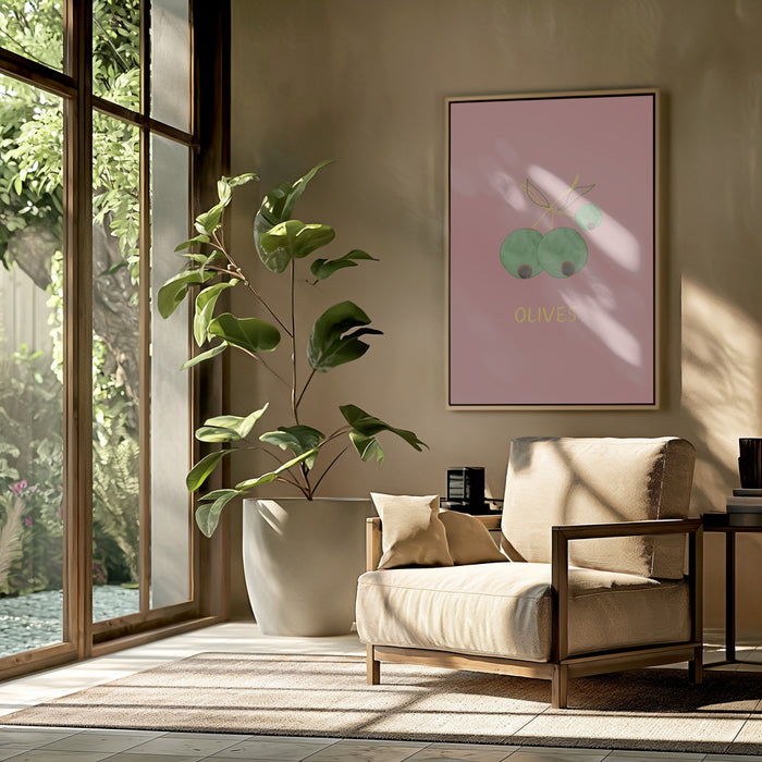 Olives in Pink Framed Art Modern Wall Decor