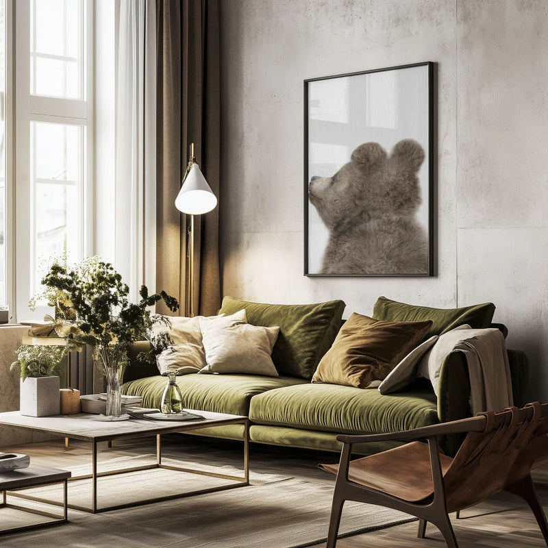 Peekaboo Baby Bear Back Framed Art Lola Peacock | Home or Office Art