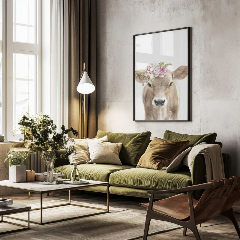 Floral Baby Calf Framed Art Lola Peacock | Home or Office Art