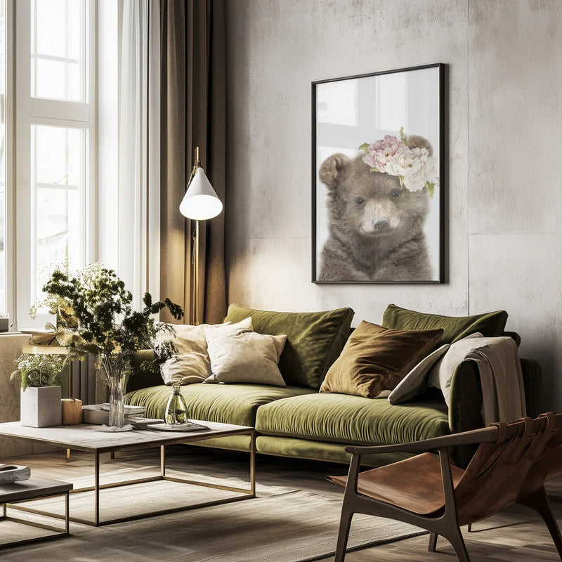 Floral Baby Bear Framed Art Lola Peacock | Home or Office Art