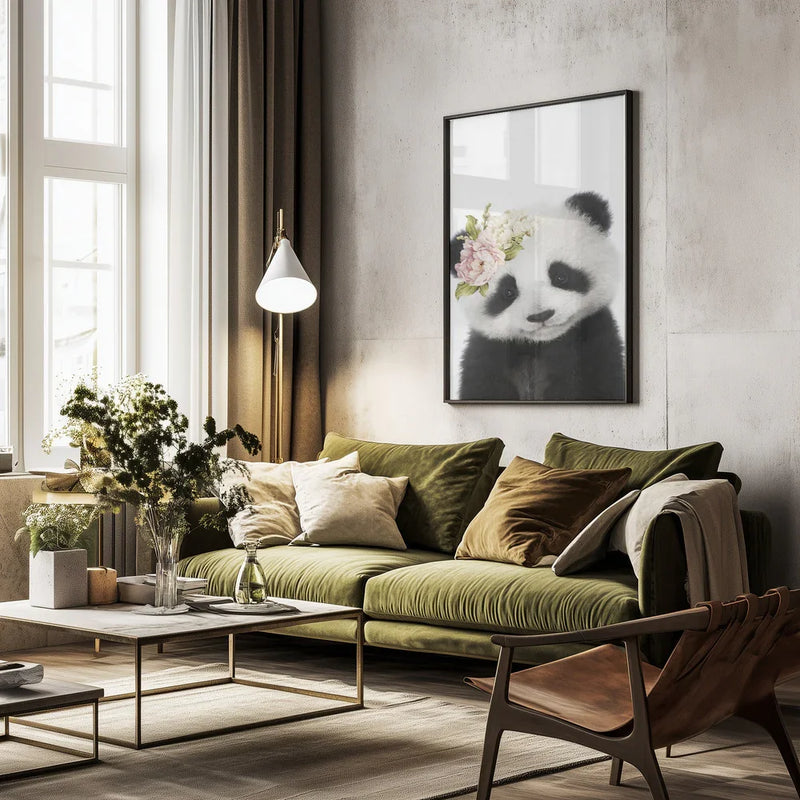 Floral Baby Panda Framed Art Lola Peacock | Home or Office Art