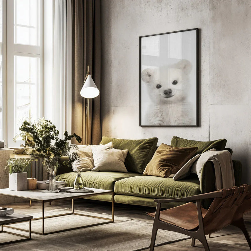 Peekaboo Baby Polar Bear Framed Art Lola Peacock | Home or Office Art