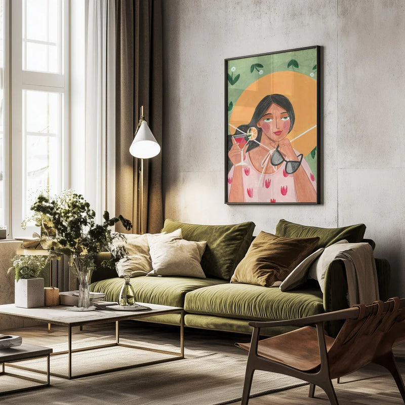 Abstract Modern Bohemian Woman with Cocktail - Caroline Bonne Müller Framed Art | Home or Office Art