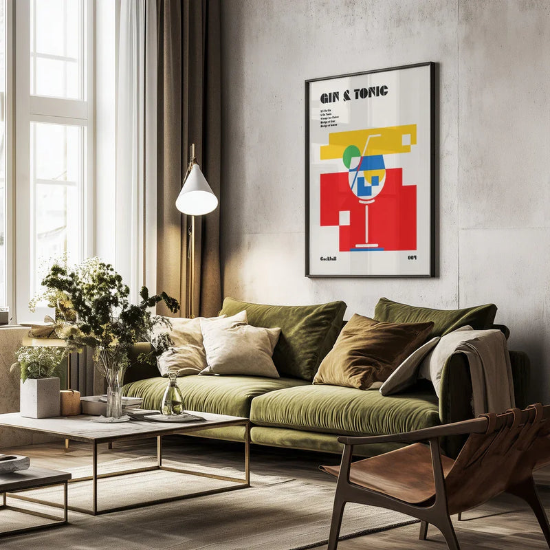 Gin &amp; Tonic Bauhaus Cocktail - Retrodrome Framed Art | Home or Office Art
