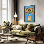 Sunflowers in Honey Whiskey Retro Illustration - Retrodrome Framed Art | Home or Office Art