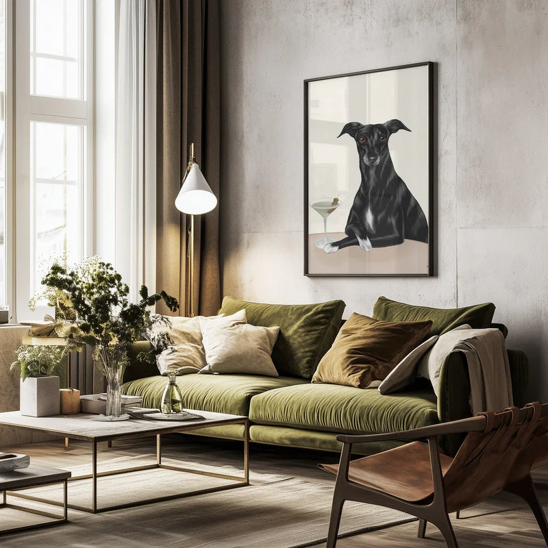 Classy Greyhound with Martini - Tara Royle Framed Art | Home or Office Art