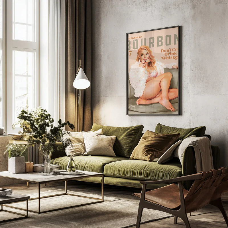 Babes of Bourbon Vol 7 Sexy Vintage Whiskey Pinup Girl - The Whiskey Ginger Framed Art | Home or Office Art