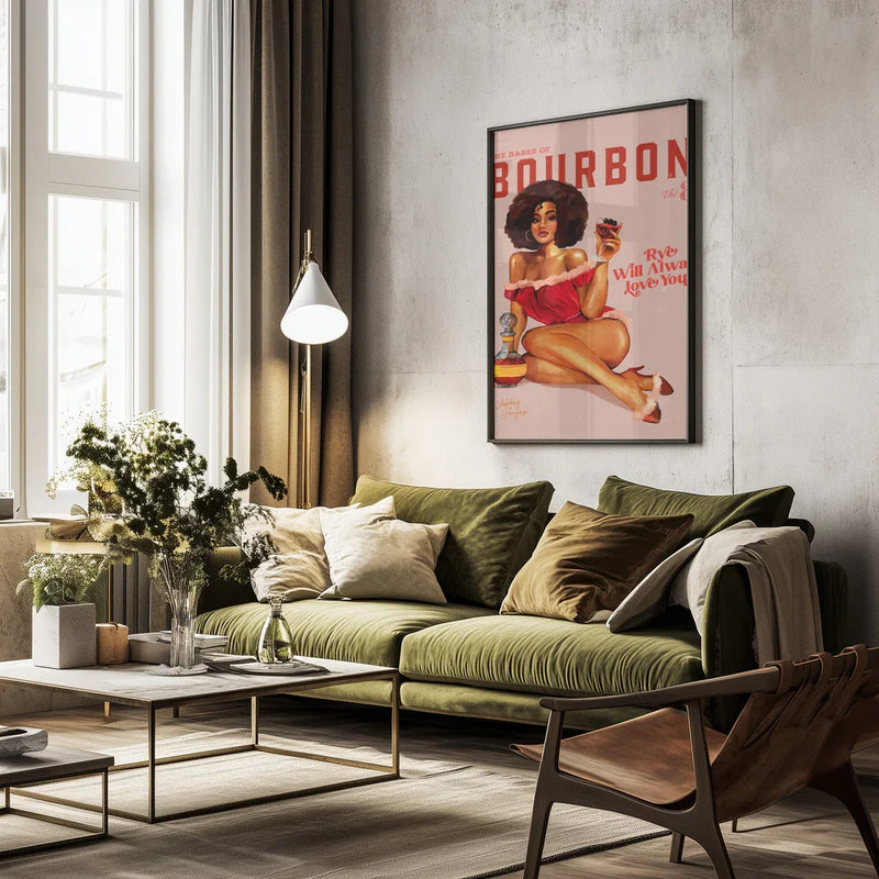 Babes of Bourbon Vol 8 Vintage Pinup Girl With Afro - The Whiskey Ginger Framed Art | Home or Office Art