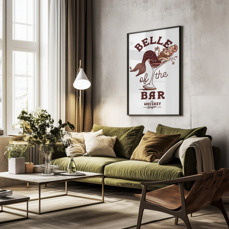 Belle Of The Bar Mermaid Pin Up Art - The Whiskey Ginger Framed Art | Home or Office Art