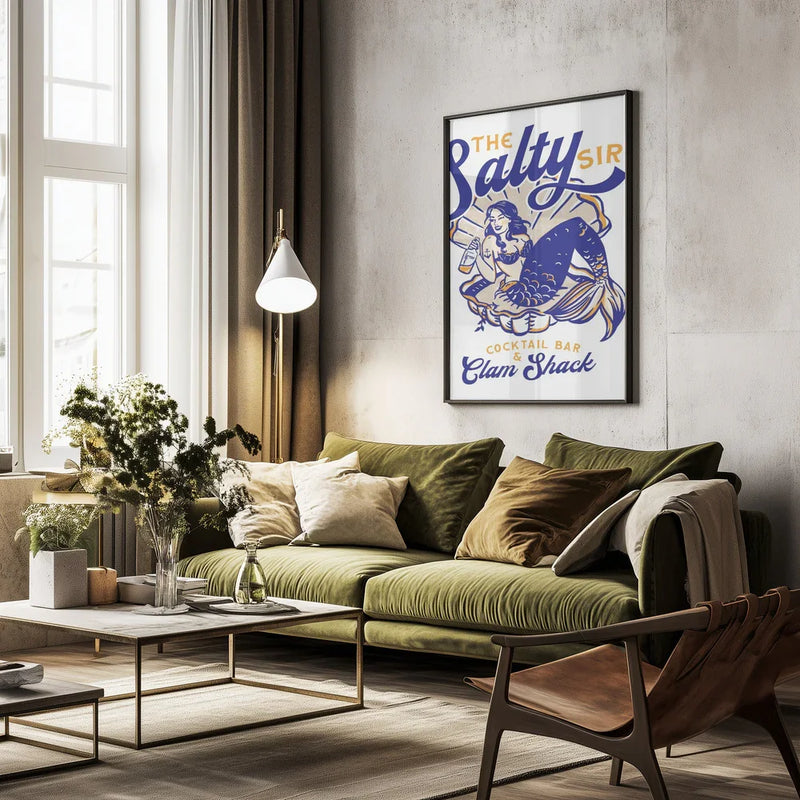 Salty Siren Cocktail Bar &amp; Clam Shack Mermaid - The Whiskey Ginger Framed Art | Home or Office Art