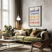 Cheers Typography - Salud Santé Cheers Kanpai Cin cin - Rio Soléy Framed Art | Home or Office Art