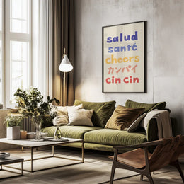 Cheers Typography - Salud Santé Cheers Kanpai Cin cin - Rio Soléy Framed Art | Home or Office Art