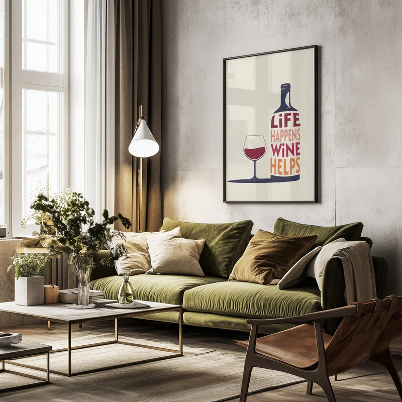 Life Happens, Wine Helps - Wine Quote - Rio Soléy Framed Art | Home or Office Art