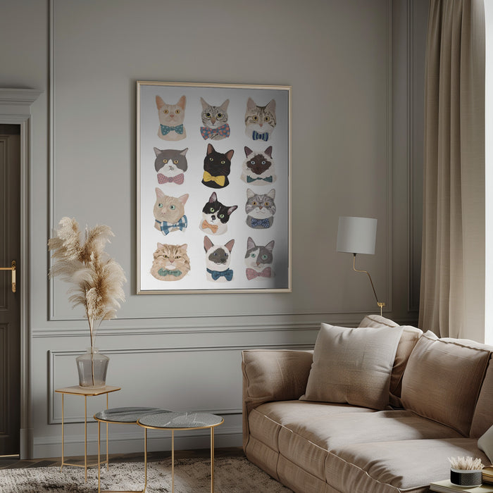 Cats In Bow Tie Framed Art Modern Wall Decor