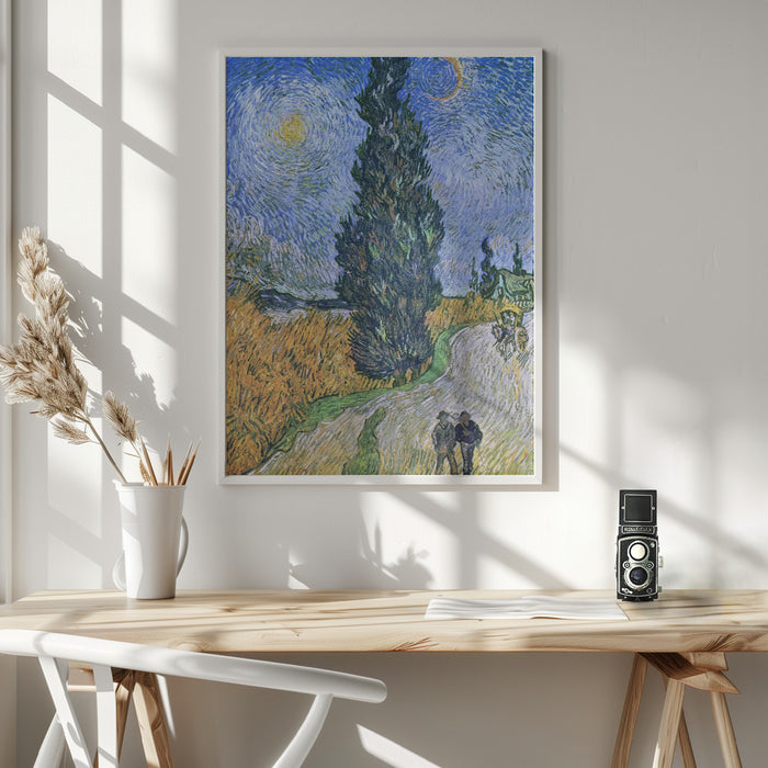 Vincent Van Gogh's Road With Cypress and Star 1890 Framed Art Modern Wall Decor