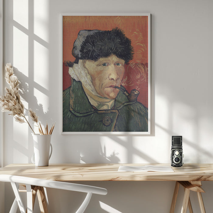 Vincent Van Gogh's Self Portrait With Bandaged Ear and Pipe (1889) Framed Art Modern Wall Decor