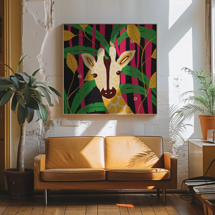 Giraffe-Animal Trilogy Square Canvas Art Print