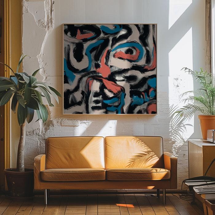 Ink and oil abstract Square Canvas Art Print