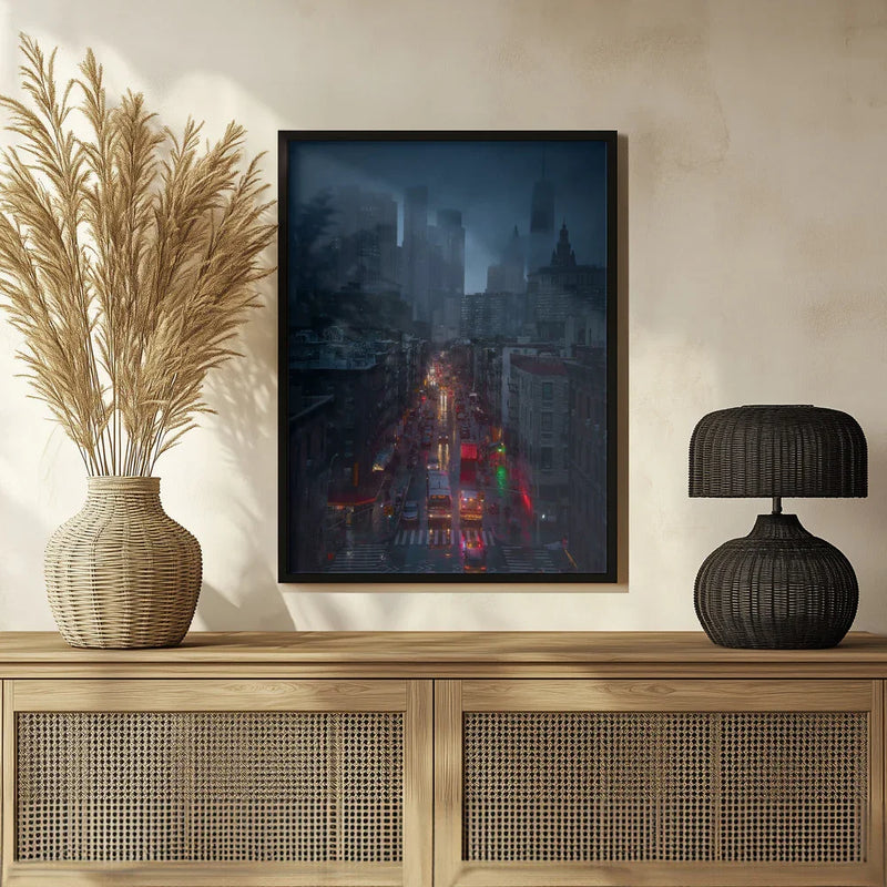 Raining China Town Framed Art Javier de la Torre | Home or Office Art