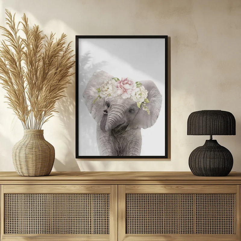 Floral Baby Elephant Framed Art Lola Peacock | Home or Office Art
