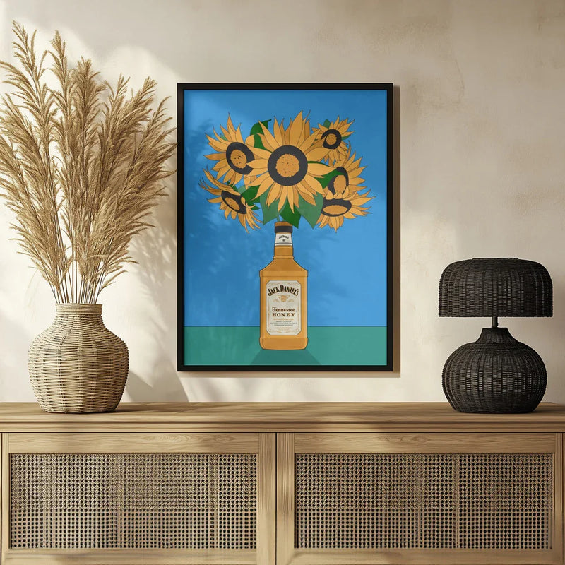 Sunflowers in Honey Whiskey Retro Illustration - Retrodrome Framed Art | Home or Office Art