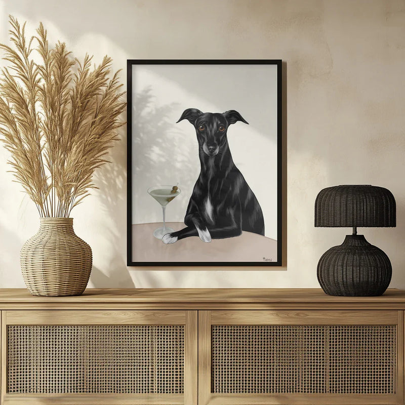 Classy Greyhound with Martini - Tara Royle Framed Art | Home or Office Art