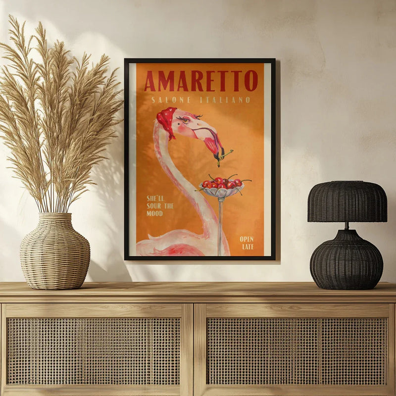 Amaretto Flamingo Art Deco Italian Cafe Travel Art - The Whiskey Ginger Framed Art | Home or Office Art