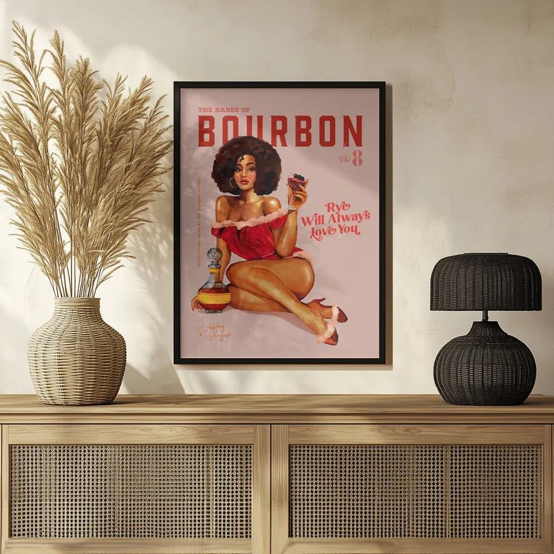 Babes of Bourbon Vol 8 Vintage Pinup Girl With Afro - The Whiskey Ginger Framed Art | Home or Office Art