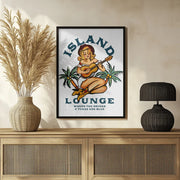 Island Lounge Tropical Pin Up Girl Playing Guitar - The Whiskey Ginger Framed Art | Home or Office Art