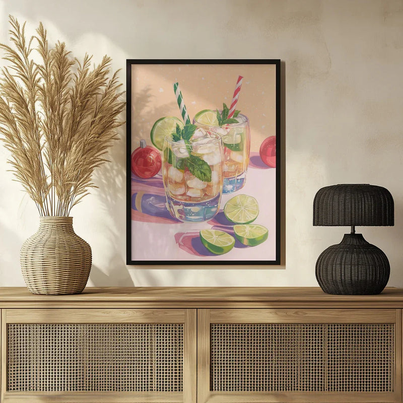 Mojito Summer Cocktails with Lime and Mint - Melloi Art Prints Framed Art | Home or Office Art