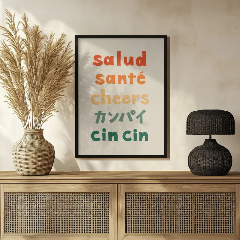 Cheers Typography - Salud Santé Cheers Kanpai Cin cin - Rio Soléy Framed Art | Home or Office Art