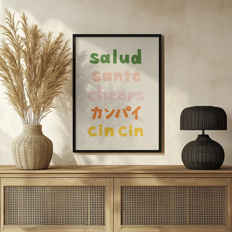 Cheers Typography - Salud Santé Cheers Kanpai Cin cin - Rio Soléy Framed Art | Home or Office Art