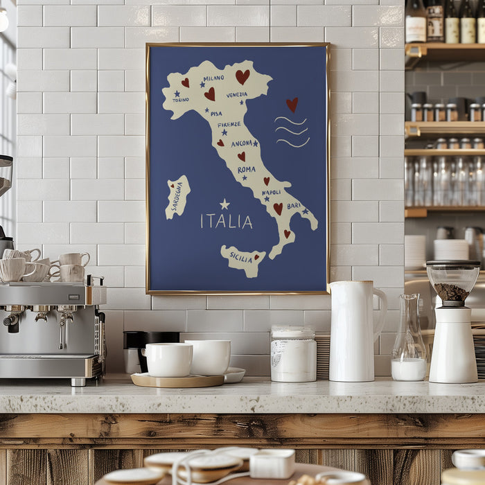 Italiy Map Framed Art Modern Wall Decor